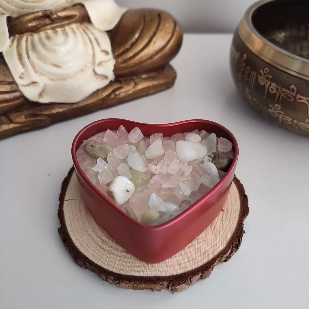 Bougie parfumée avec pierre naturelles Toi et Moi format Cœur pierres naturelles: Quartz Rose Aigue Marine