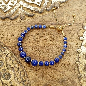 Bracelet Coulissant Lapis Lazuli Acier doré