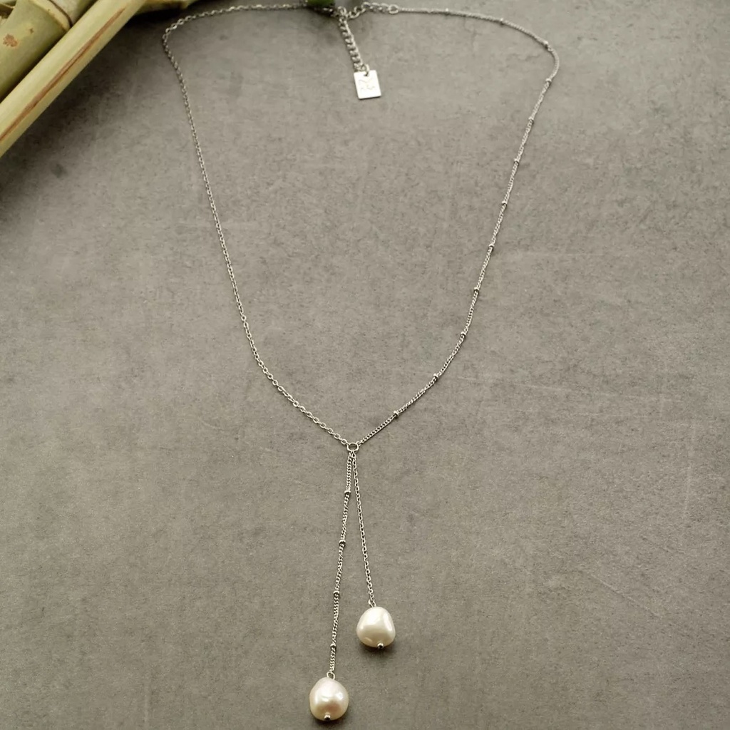 Collier acier et double perles