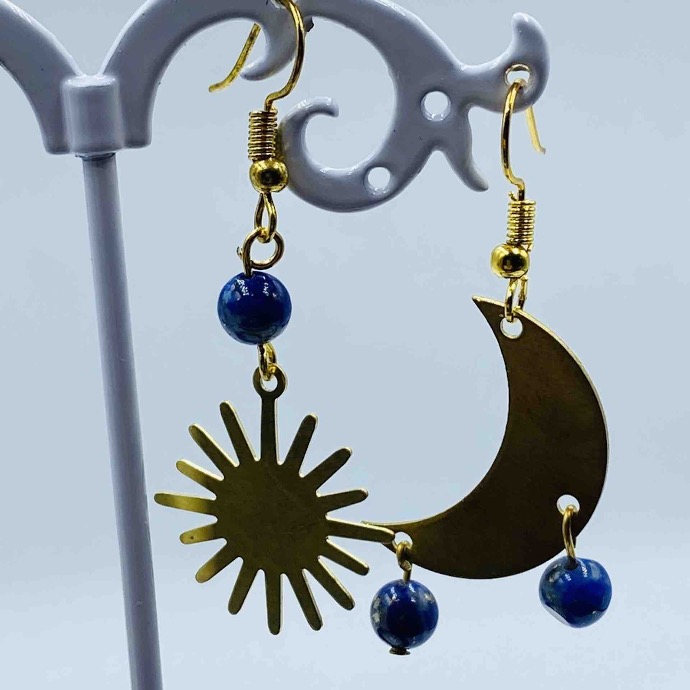 Boucles d’oreilles Lapis Lazuli lune/soleil